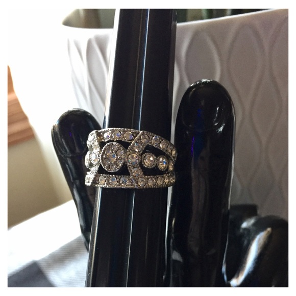 EXPRESS Ornate Sterling Silver Rhinestone Ring - Picture 6 of 6